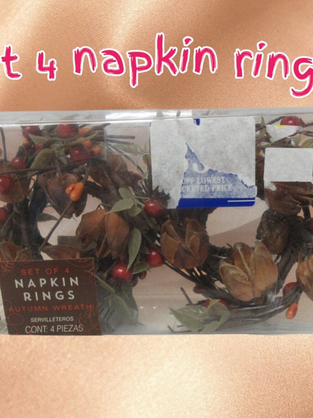 Set of 4 Autumn Wreath Napkin Rings New in Package